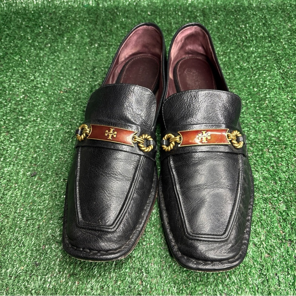 Tory Burch Women's Black Perrine Leather Loafers Square Toe Size 10.5 M - Picture 2 of 13